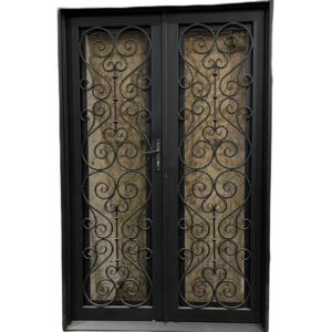 wrought-iron-double-door-60x96-full-light-scrollwork-clear