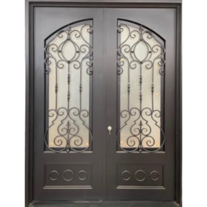 wrought-iron-double-door-72x96-3x4-light-arched-scrollwork-frosted