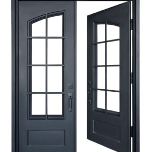 wrought-iron-double-door-72x96-three-quarter-light-arched-craftsman-open